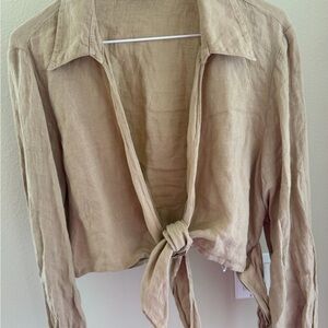 Zara Beige Tie-Front Blouse